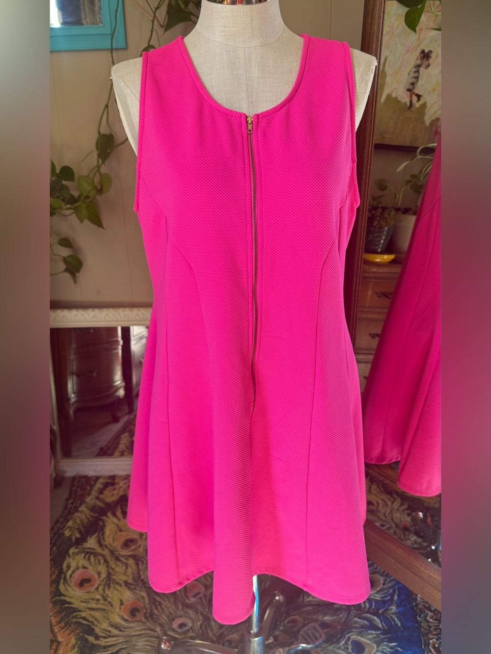 K Jordan Vibrant Hot Pink Sleeveless Zip Dress, plus size 1X